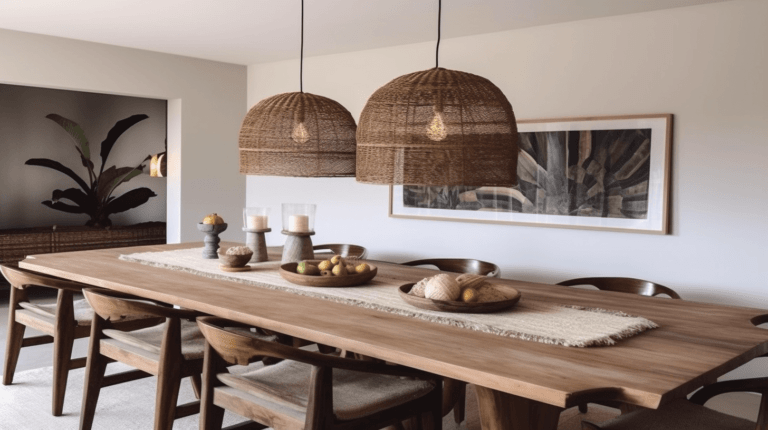 live edge dining table with bohemian decor